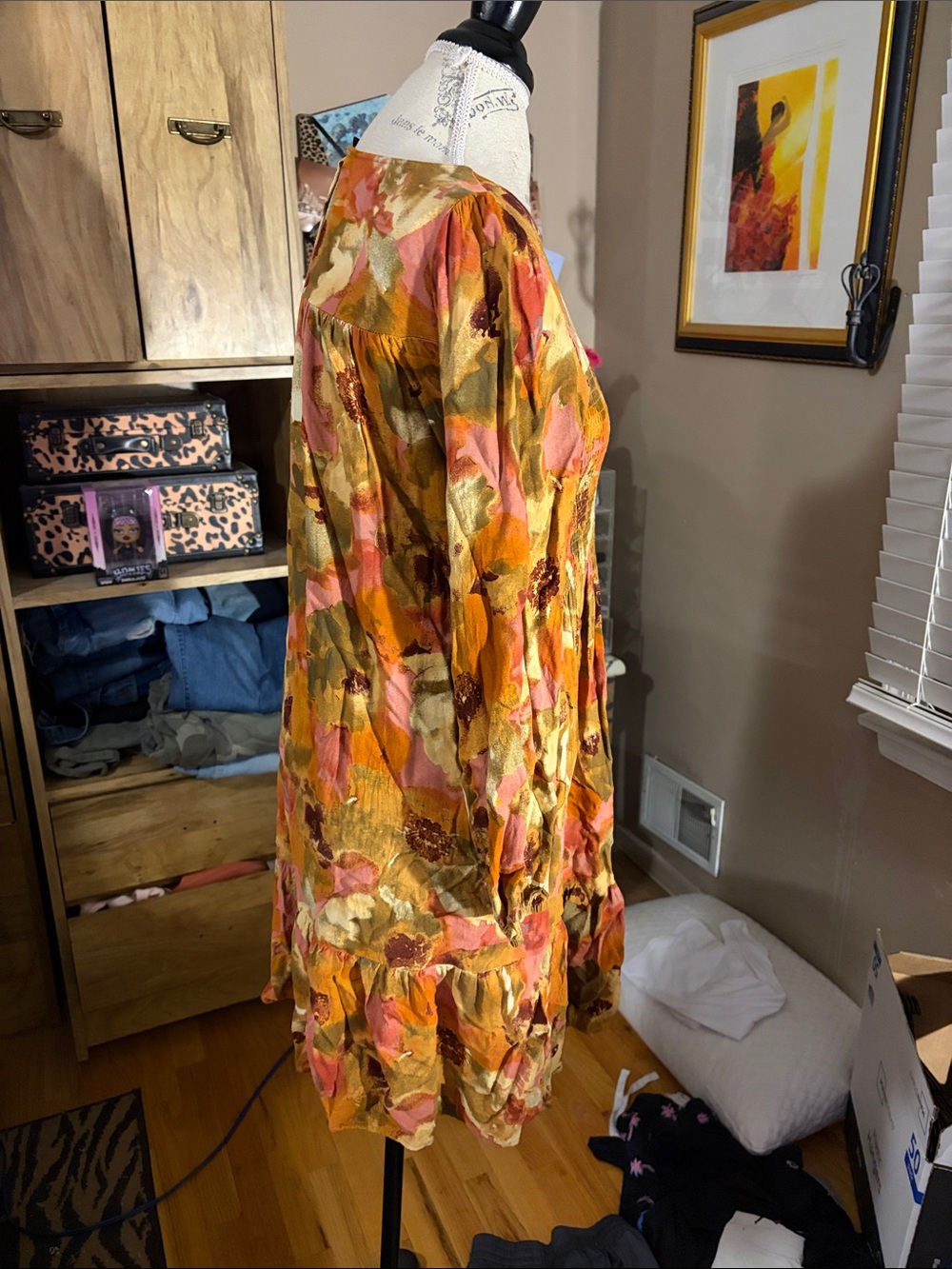Floral Smocked Long-Sleeve Mini Dress - Multicolor - Small - Picture 2 of 5